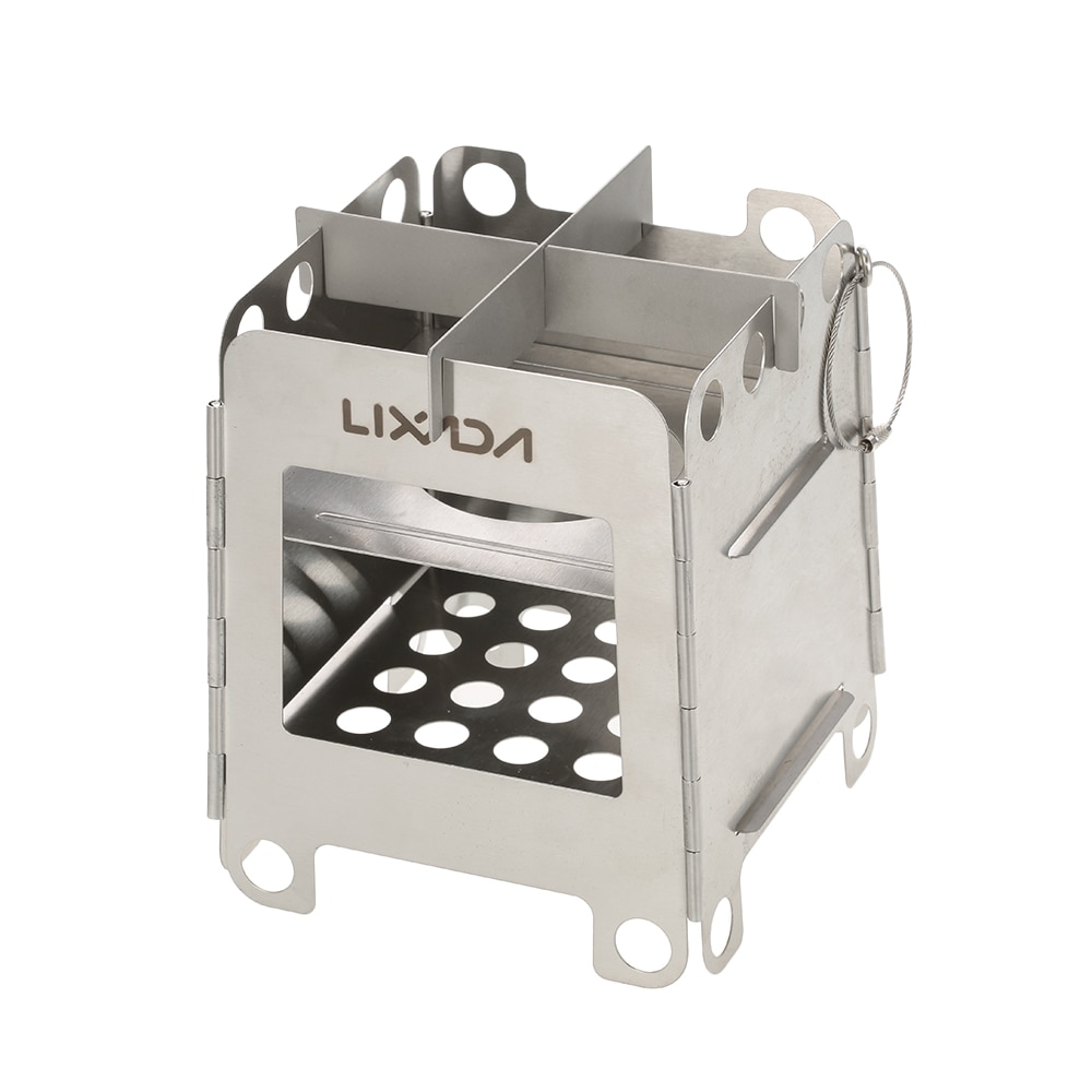 Lixada Outdoor Camping Wood Stoves Folding Pocket Stove Lightweight Portable Stainless Steel Stove Backpacking Cooking Picnic