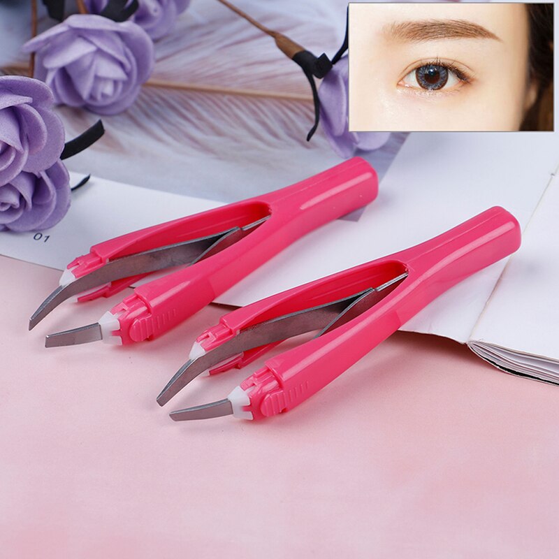 1Pc Automatically Eyebrow Tweezers Retractable Stainless Steel Slant Tip Hair Removal Eyebrow Tweezer Makeup Tool