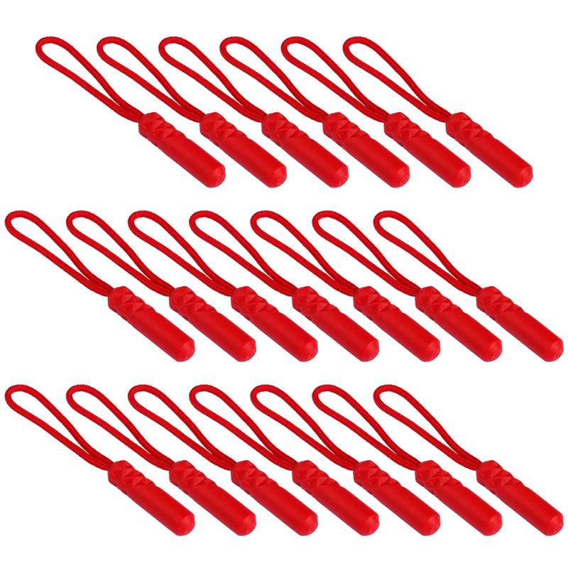 20 pièces tête de cylindre tirette tirette compacte tirant la corde fermeture à glissière tête queue corde multi-usages tirette extracteur pour vêtements: Red