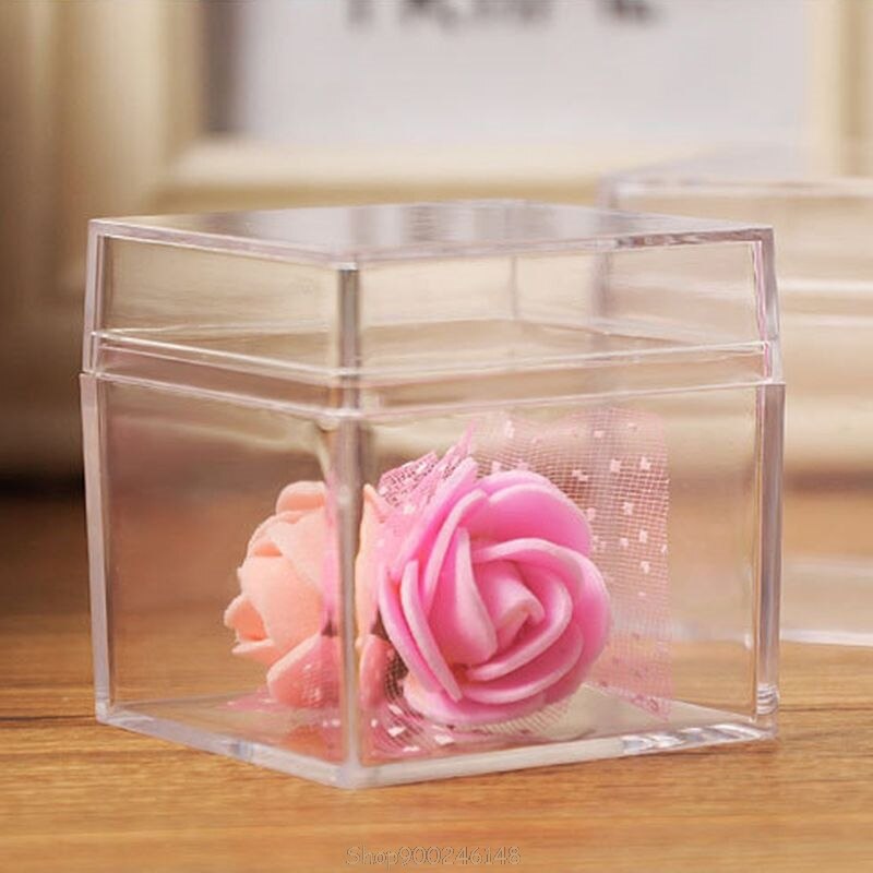 Clear Acrylic 5 Sided Jewelry Display Storage Box Case Square Cube Props Box D08 20