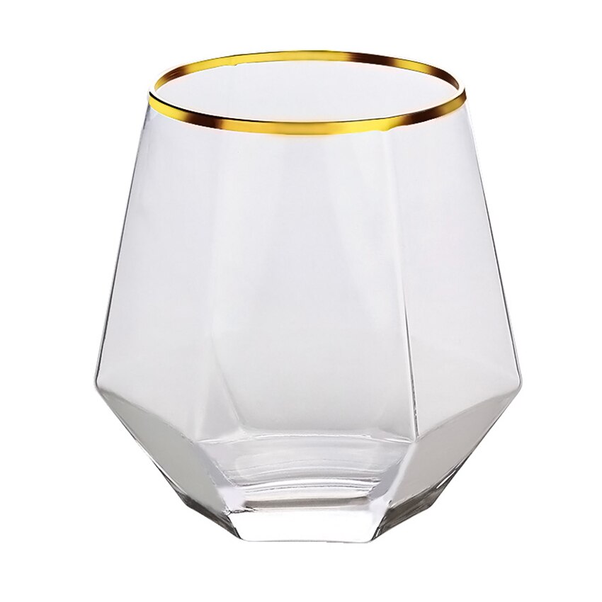 Diamond Hexagonal Transparent Glass Whiskey Cocktail Beer Glass Thick Base Household Water Glass Cup for Coffee Milk Tea