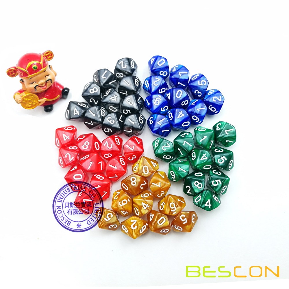 50pcs Assorted Different Colors D10 Pack, 5X10pcs 10 Sides Dice Marble Polyhedral Dice D10 Set