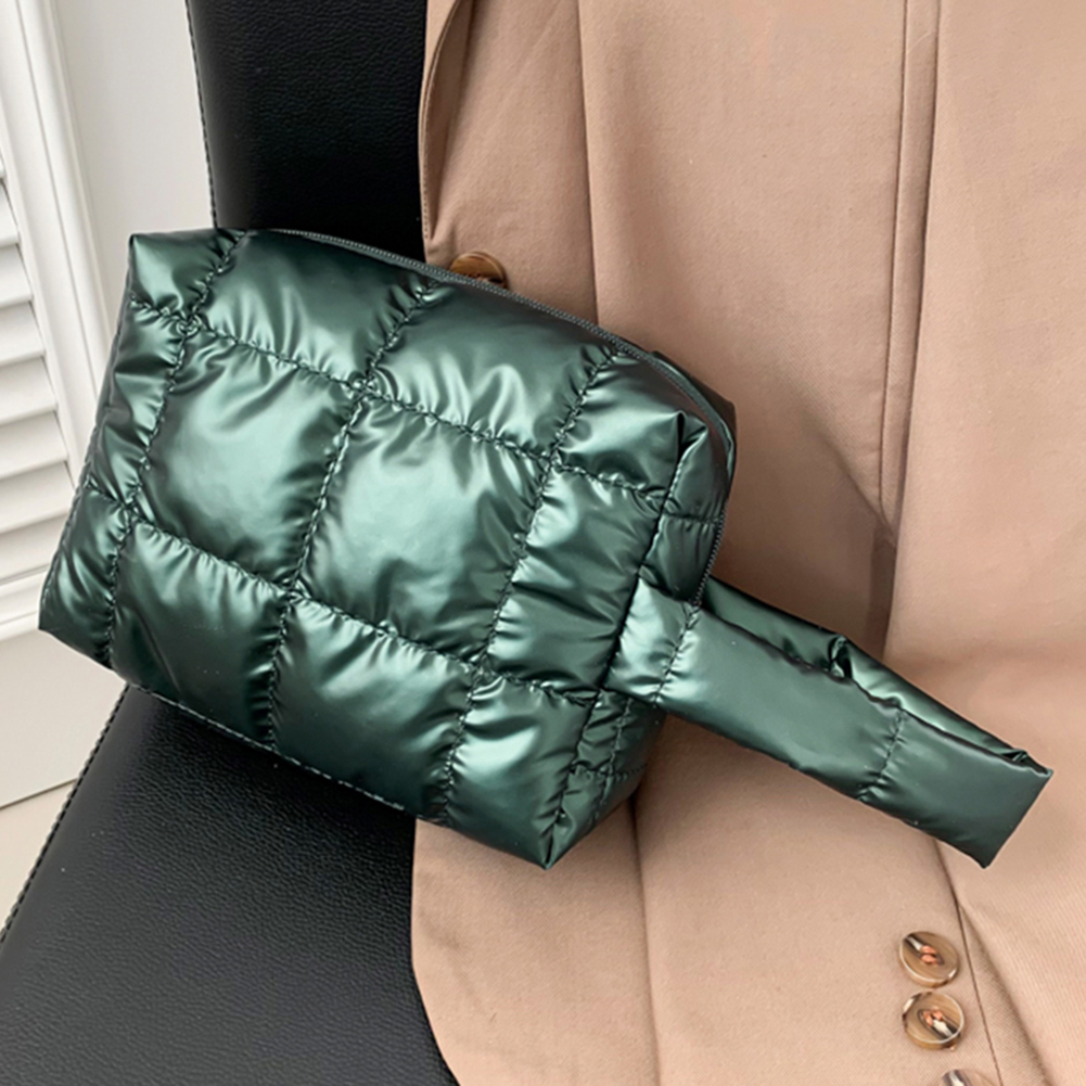 Quilted Embroidered Women's Puffer Makeup Bag Cotton Padded Small Storage Bags Down Solid Cosmetic Pouch Ladies Mini Clutch Bags