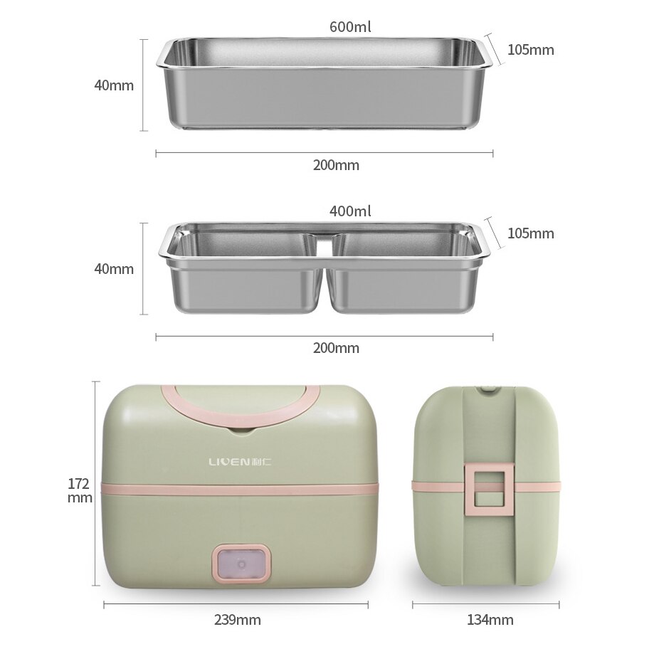 220V Multi Rice Cooker Electric Heating Lunch Box Portable Cooking Heating Pot Stainless Steel Inner For Travel With Tableware