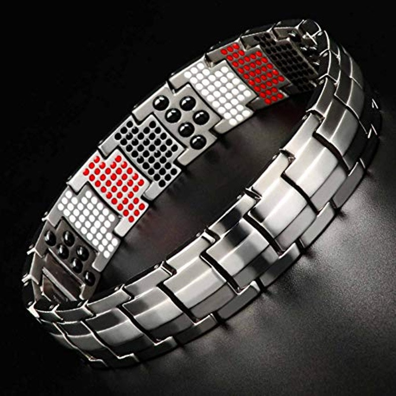 Newly Electroplated black 4-IN-1 Anion Magnetic Bracelet 591 Elements Titanium Men Bracelets