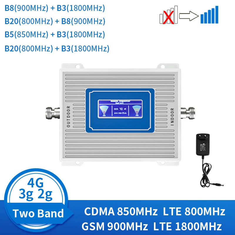 Impulsionador móvel do sinal da faixa dupla, repetidor do Internet, 68dB, amplificador celular, 2G, 3G, 4G, LTE, B20, 800, 900, 1800, 2100