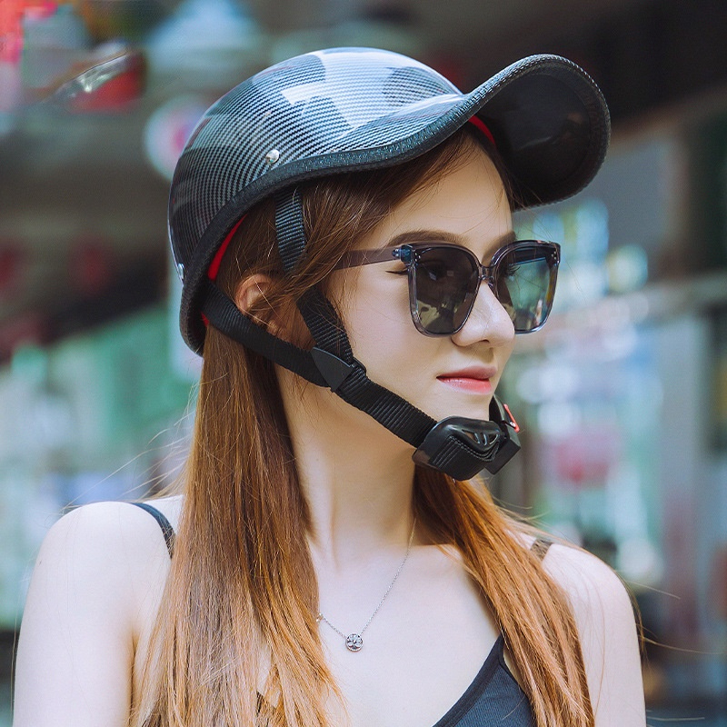 Motorrad Helm Männlichen Frau Kürbis Schöpfen Helm halb-gesicht Jahrgang Lokomotiven Geworden Verzogen Helm Elektrische Halbe Abdeckung in: Kohlenstoff fiber Muster