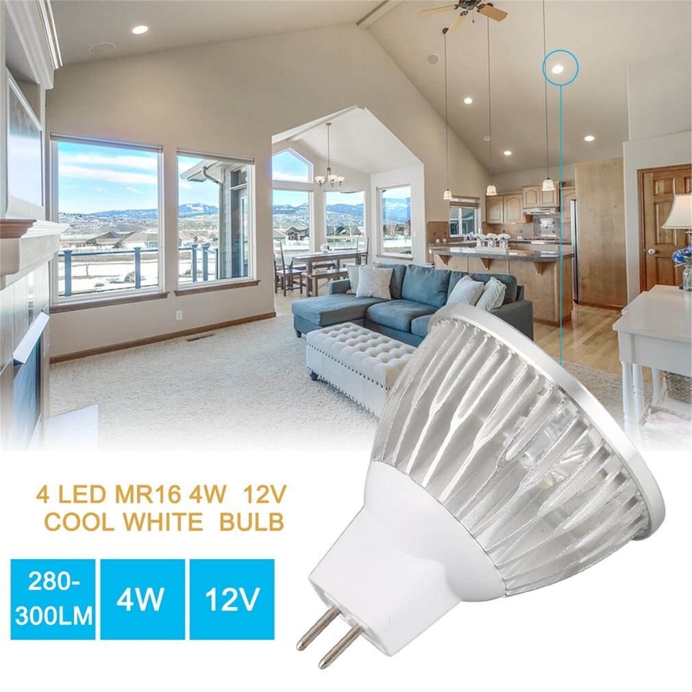 4 LED Bulb MR16 4W 12V Aluminum Cool White Spot Light Bulb Lamp Spotlight Focus Downlight 7800-8000K 280-300 Lumen