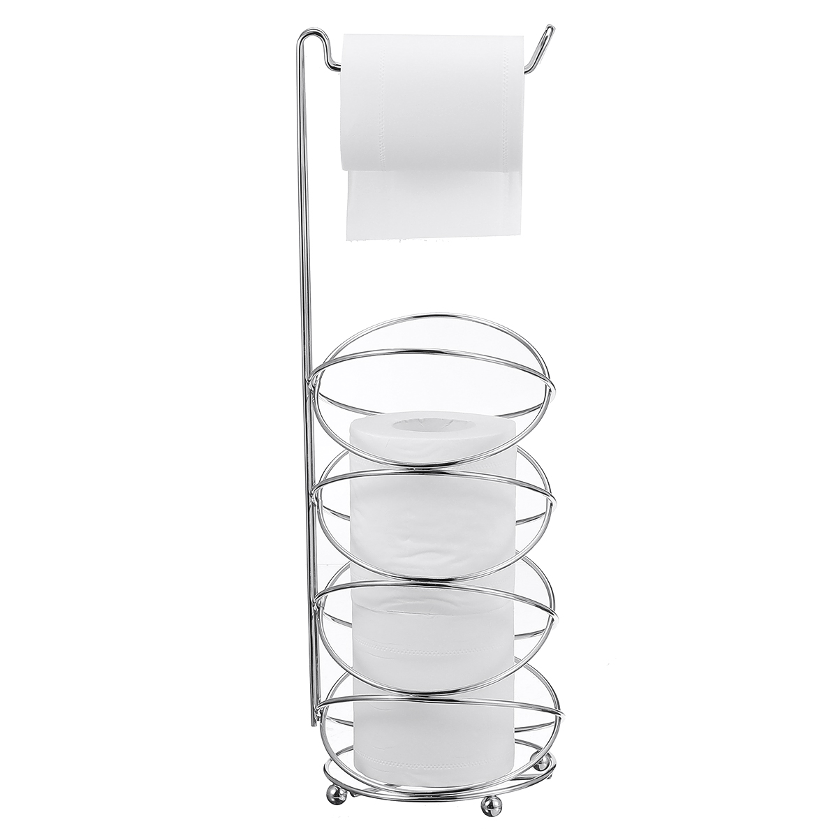 Toilet-Paper-Holder-Stand-Reserve-Storage-Dispenser-Free-Standing-Holder-Bathroom-Roll-Tissue-Chrome Paper Roll Stand Storage: 4