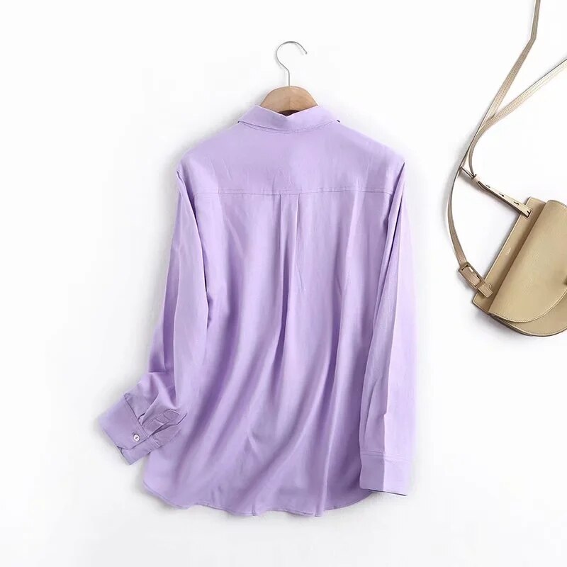 Verwelkte engelse kantoordame, eenvoudige katoenen linnen effen blouse, dames blusas mujer de moda, losse blouse, dames tops en blouse