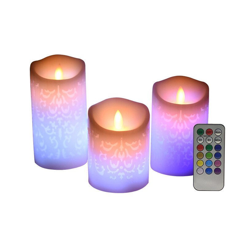 1 Set of 3 Flameless Electronic Candle LED Candle With RBG Remote Control Wax Candle For Year Christmas Wedding Decoration: 3PCs and controler