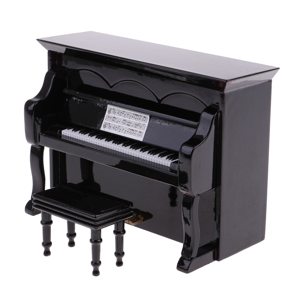 1:12 Scale Dollhouse Miniature Black Musical Upright Piano Stool Kit Collection - Coffee & Black Optional