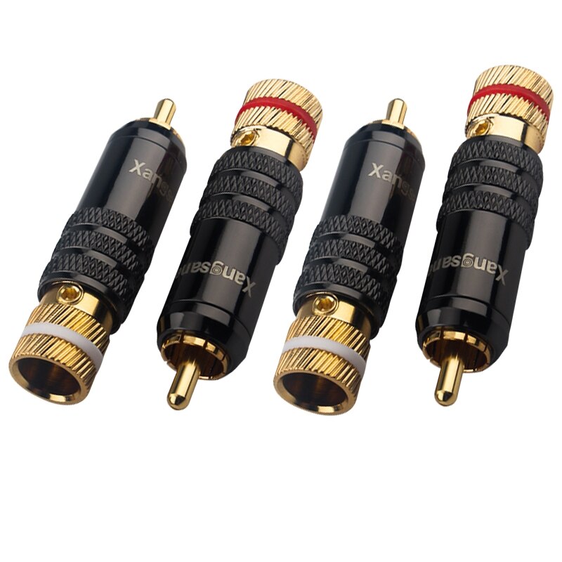 4 Stuks Y-Vork Naar 4mm Bananenbus Adapter – Verguld – Voor Luidsprekerkabels, Versterkers & HiFi-Systemen – Solide Koper + ABS