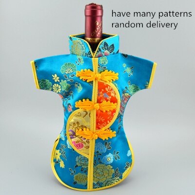 10 sztuk chińskie jedwabne satynowe woreczek pyłowy robić butelki wina dekoracja ubrań pokrywa 750ml dekoracja stołu świąteczny upominek weselny: Niebieski