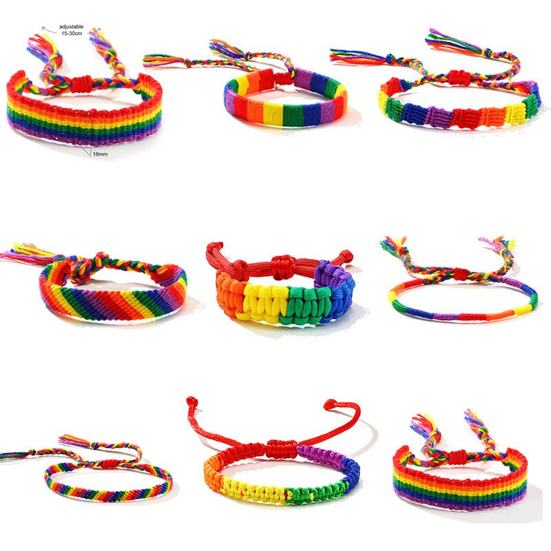 Simple Brazilian Nepal Rainbow Lesbian LGBT Pride Gay Pride Woven Braided Rope String Strand Friendship Bracelet