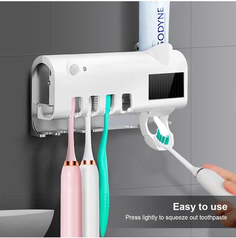 UV Light Toothbrush Automatic Toothpaste Dispenser Sterilizer Toothbrush Holder Cleaner: Ivory