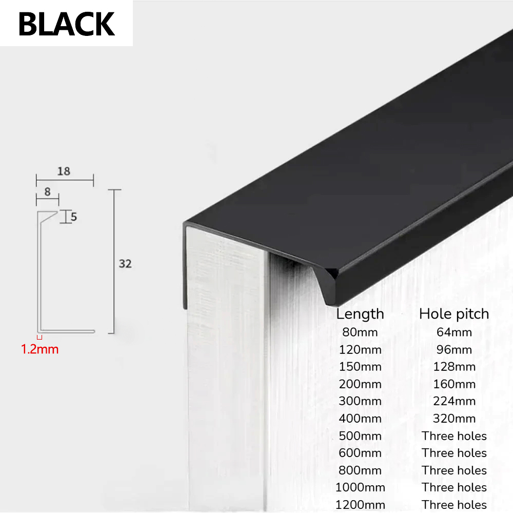 Hidden Handles for Furniture Kitchen Cabinet Handles Dresser Drawer Knobs Aluminum Alloy Wardrobe Cupboard Door Handle Hardware: 12XL / black