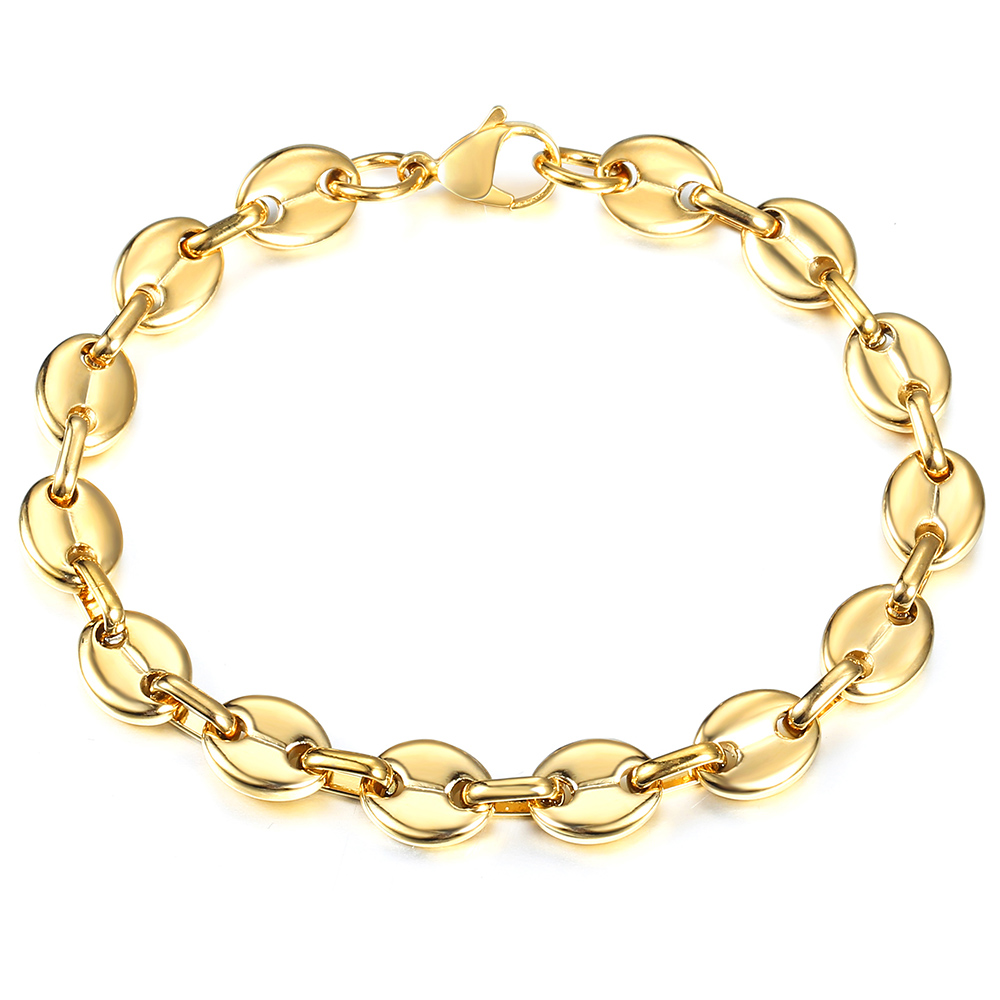7/9/11mm Stainless Steel Coffee Beans Marina Link Chain Bracelet for Men Women Gold Silver Color Jewelry US Stock HKBM169: 9mm Gold / 8inch 20cm