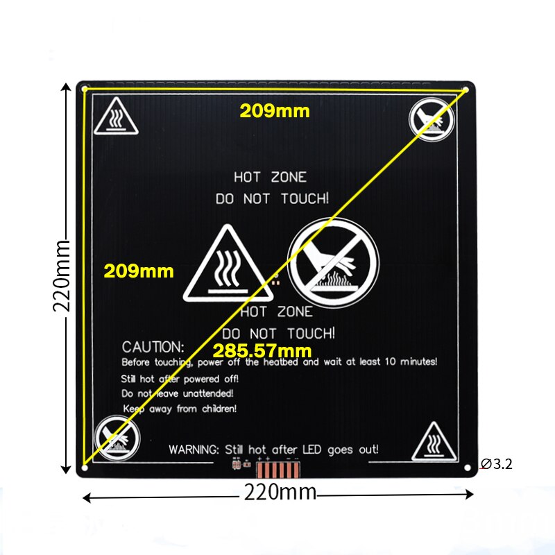 Cama calefactora MK3 mejorada de 12V, cama calefactable de aluminio de 214x21 4/220x22 0/300x200x3mm para piezas de impresora 3d pe as