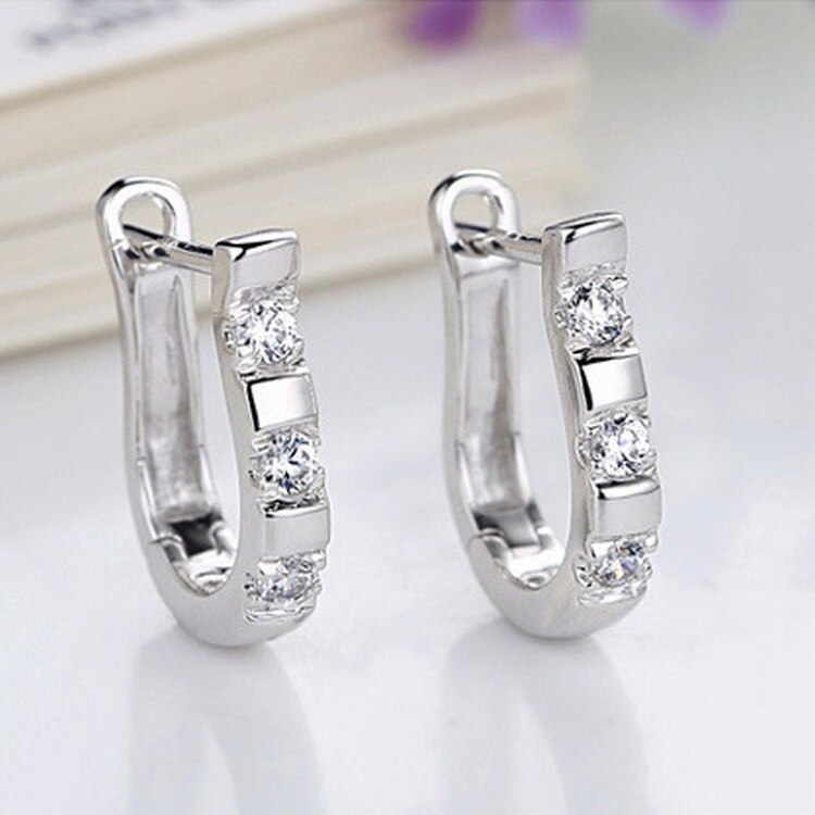 Genuine 925 Sterling Silver Pendientes Earrings Harp Zircon Studs HorseShoe Earrings For Women Wedding
