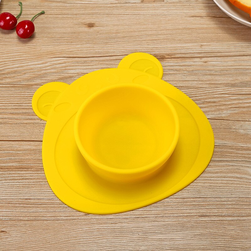 Baby Silicone Bowl Children Silicone Slip-proof Plate Integrated Separate Sucker placemat divided plate: YELLOW