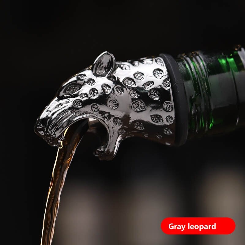 Zinc Alloy Deer Stag Head Wine Pourer Unique Wine Bottle Stoppers Wine Aerators Bar Tools Get Together: Gray leopard