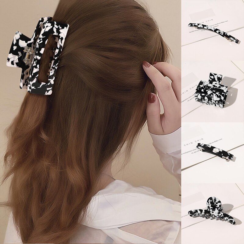Geometrische Acetaat Haar Clip Krab Zwart Wit Haarspeld Haar Claws Classic Retro Barrette Grote Vrouwen Haar Krabben Clip Voorjaar Clip