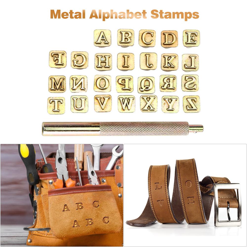 26pcs Wood Leather Punching Stamp Set Carbon Steel Metal Alphabet Stamps Metal Alphabet Stamps Home Craft Accessories Letter