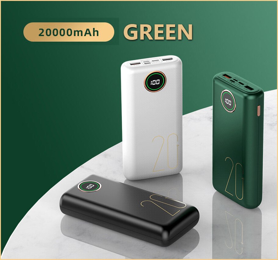 CASEIER di Lusso classico retrò Accumulatori E Caricabatterie Di Riserva 20000mAh Luce respirazione Schermo A portato PORTE USB Powerbank Ricarica Veloce Bancario Batteria: 20000mAh verde