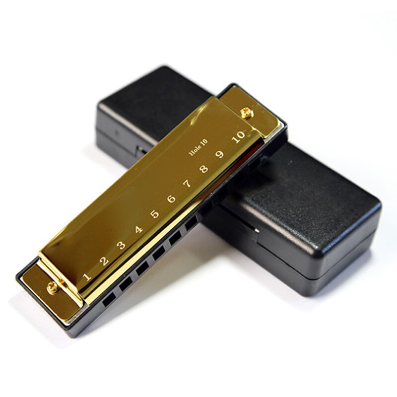 Professionele Harmonica In C Sleutel Met Case 10/24 Gaten Voor Beginer Band Speler En Studenten Te Dragen MC889: Gold 10Holes