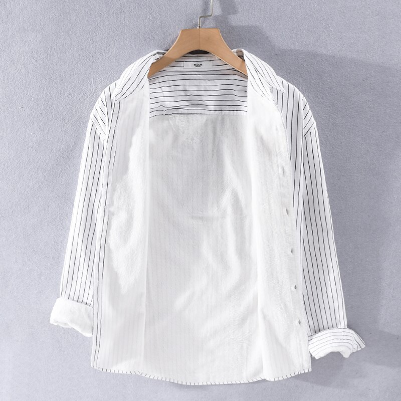 Efterår og vinter stil stribet plus fløjl varm skjorte herre casual skjorter til mænd langærmet stribet skjorte herre: Hvid / 3xl ( asiatisk størrelse)