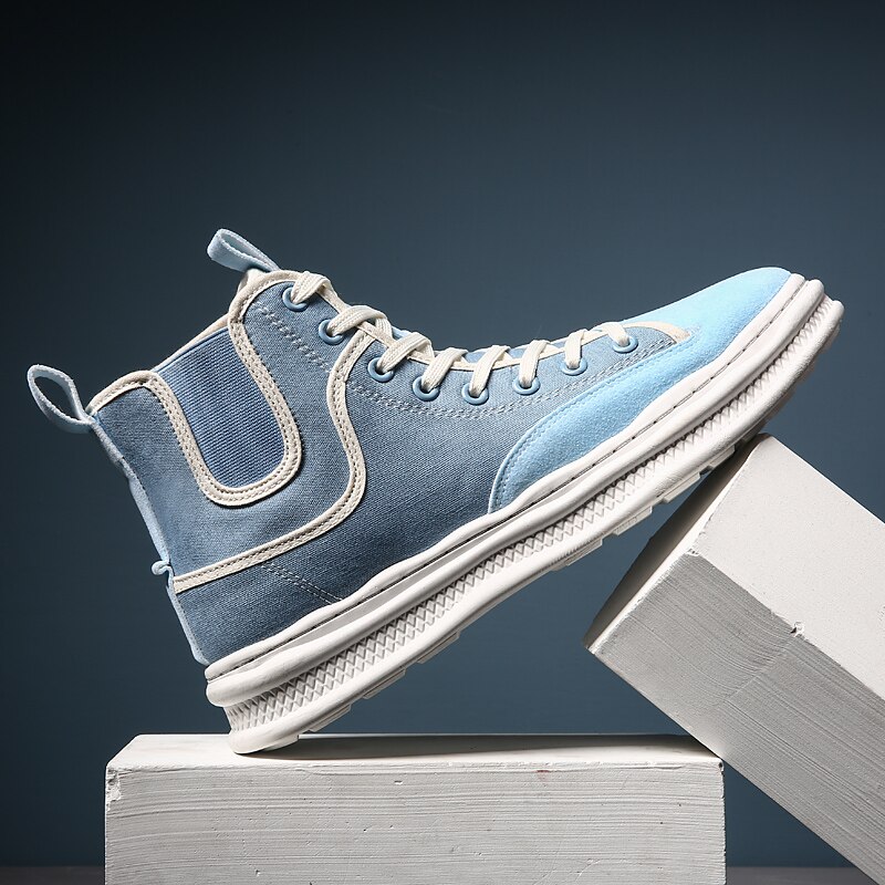 Siergan punk boots herr fritidsskor bekväma snörning höga skor höst hip hop man sneaker: Blå / 10
