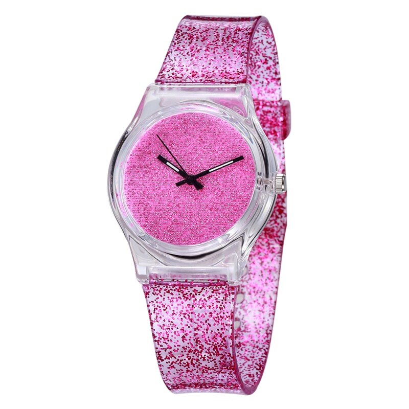 Montre à quartz transparente pour enfants, étanche, simple, couleur unie, brillante, pour garçons et filles, pour étudiants: Rose rouge