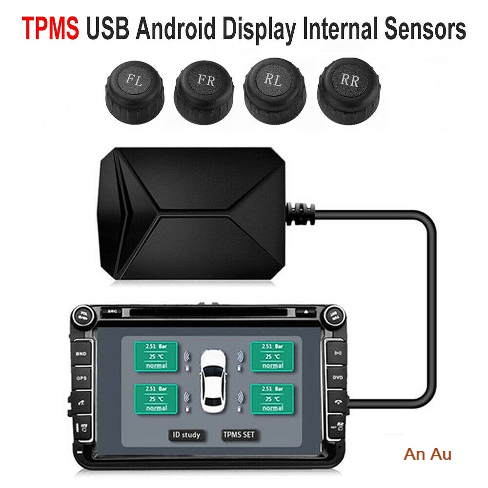 USB Android TPMS Tire Pressure Monitoring System Display Alarm System 5V Internal Sensors Android Navigation Car Radio 4 Sensors