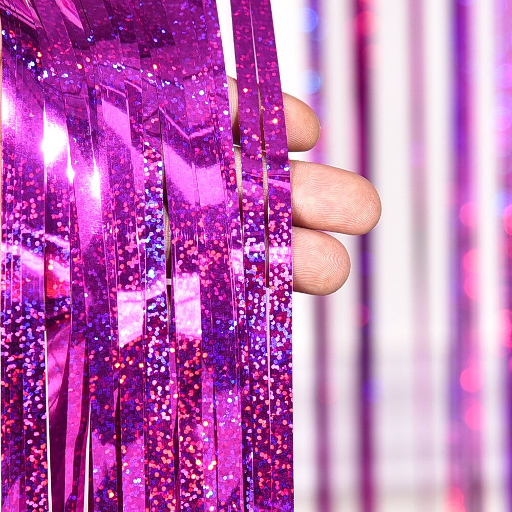 Glitter Curtain Foil Backdrop Birthday Party Wedding Decoration Background Party Wall Decoration Tassel Rain Silk Curtain: Rose red