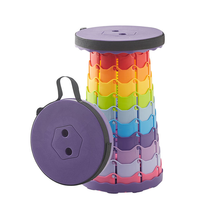Plastic Stool Folding Stool Portable Outdoor Adjustable Telescopic Stool Net Red Train Subway Stool Giveaway: purple-faced rainbow