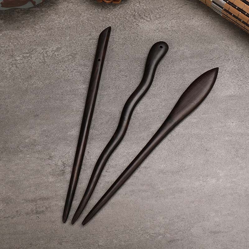 Horquilla china antigua tallada a mano de sándalo negro para mujer, vestido Hanfu, horquillas de madera para el pelo, joyería de peinado en espiral para Cosplay