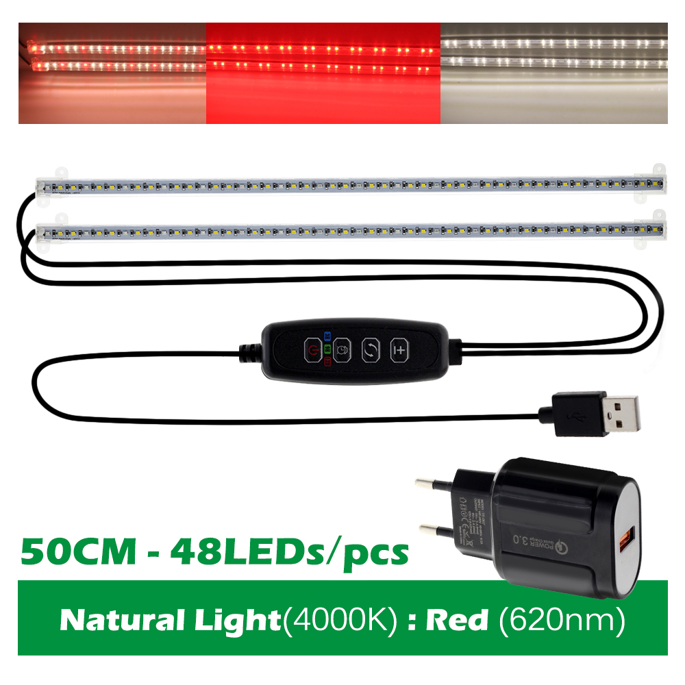 Dimmable LED Grow Light Full Spectrum USB Indoor Plant Growth Lights Strip with Controller LED Bars for Greenhouse Veg Seedlings: RW-50cm EU Adapter