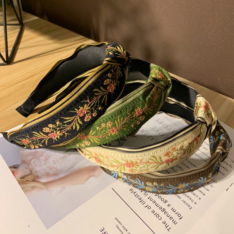 Bohemian Nationale Wind Haarband Katoen Linnen Getande Anti-Slip Korea Brede Hoofdbanden Voor Vrouwen Borduren Hoofd Gesp Haarbanden