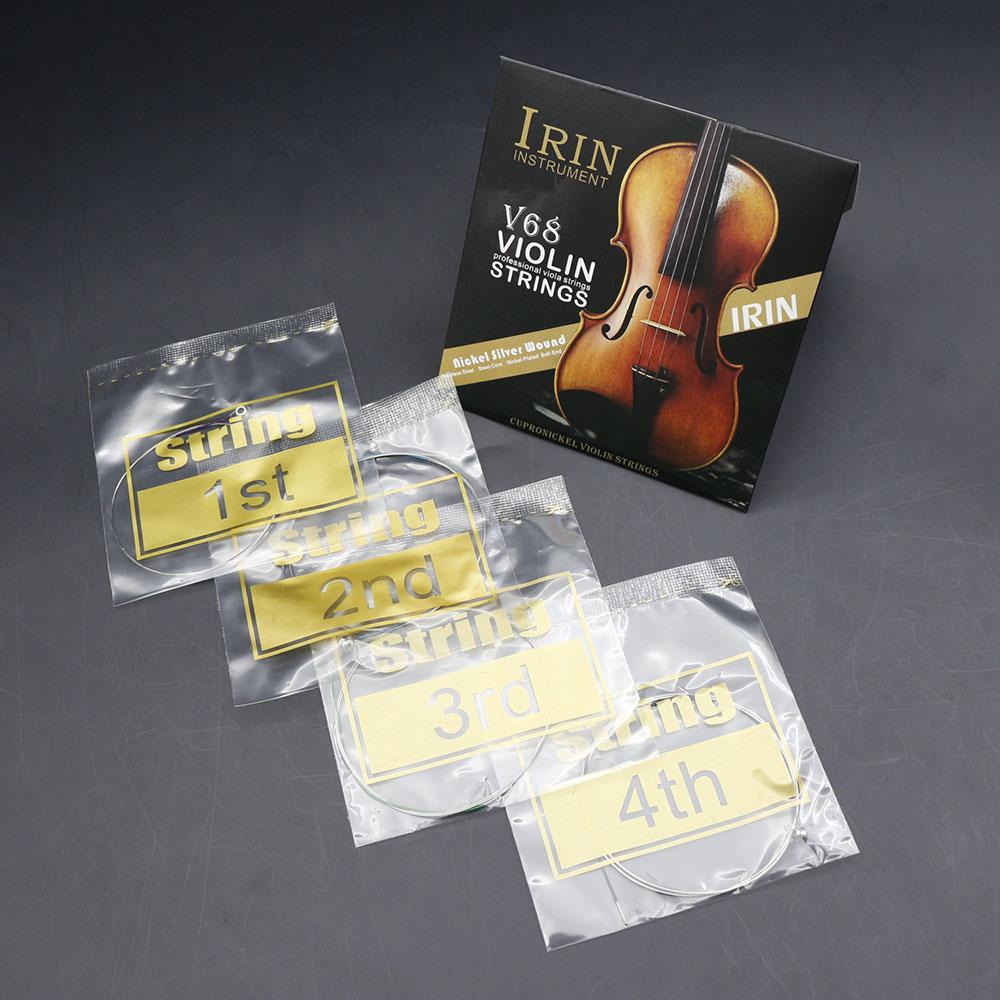IRIN 4pcs Violin Strings E-A-D-G Fiddle Strings Steel Core Nickel-silver Wound for 4/4 3/4 1/2 1/4 Violin Universal Full Set V68