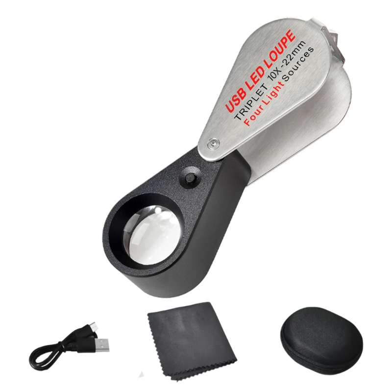 Glas 10X/20X/30X Loep Lens Inspectie Vergrootglas Handheld Vergrootglas Met Led Licht Voor Postzegels H4GE: Black