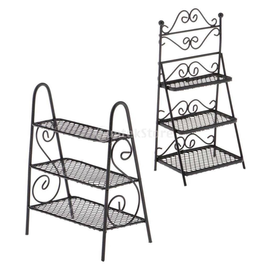 1Pc 1:12 Black Dollhouse Mini Metal Shelf Flower Stand Rack Decor Accessory