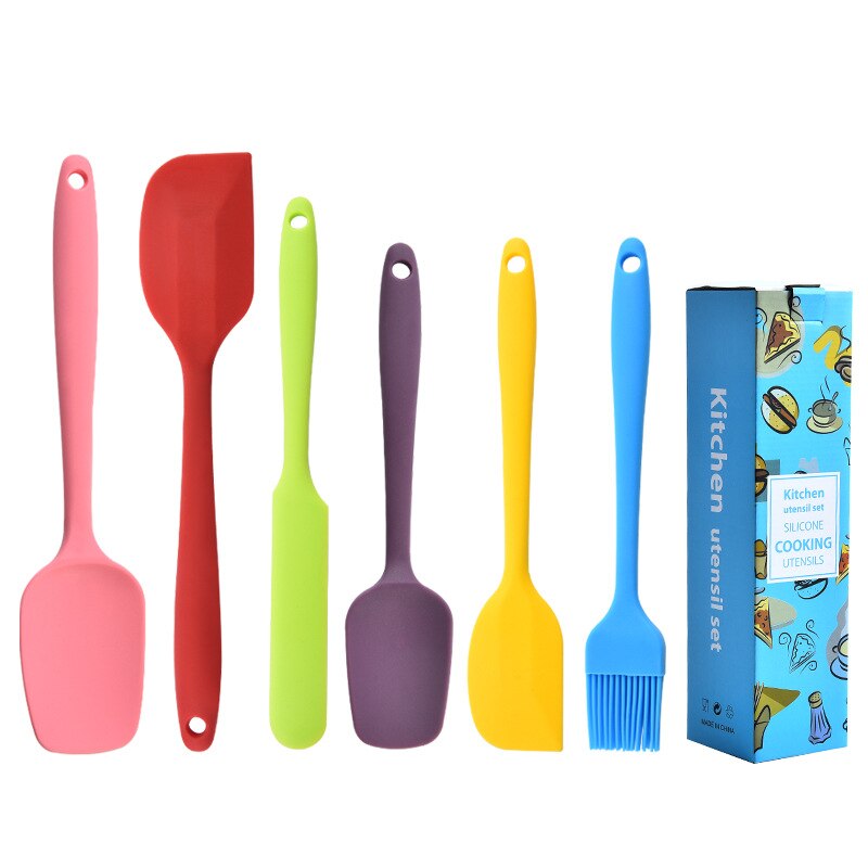 Baking Silicone Scraper Set Kitchen Utensils Color Silicone Cake Spatula Oil Sweeper Baking Tool 6pcs: Kitchenware set