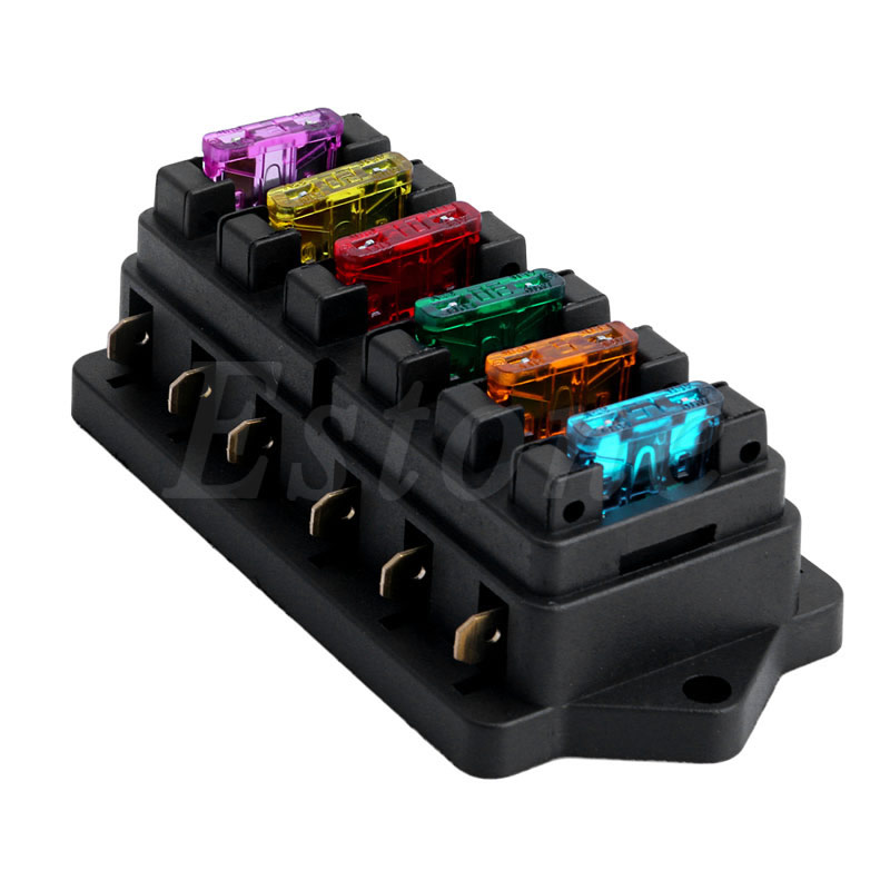 Support de bloc de boîte à fusible 12V/24V | Voiture 6 Way Circuit Standard, ATO lame de fusible support de bloc + 6 fusibles