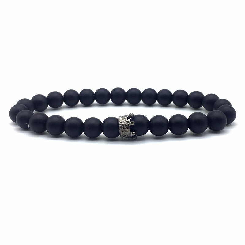 Korona Charm bransoletka mężczyźni 2022 moda prosty kamień lawowy matowy bransoletka z koralików dla mężczyzn biżuteria prezent Pulsera Hombre: 8