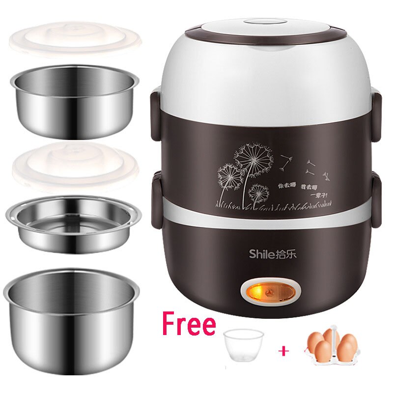 Electric Lunch Box Mini Rice Cooker Cooking Steaming Lunch Heater Box for Office Home Food Steamer Container with Steel Bowl: A3-Coffee