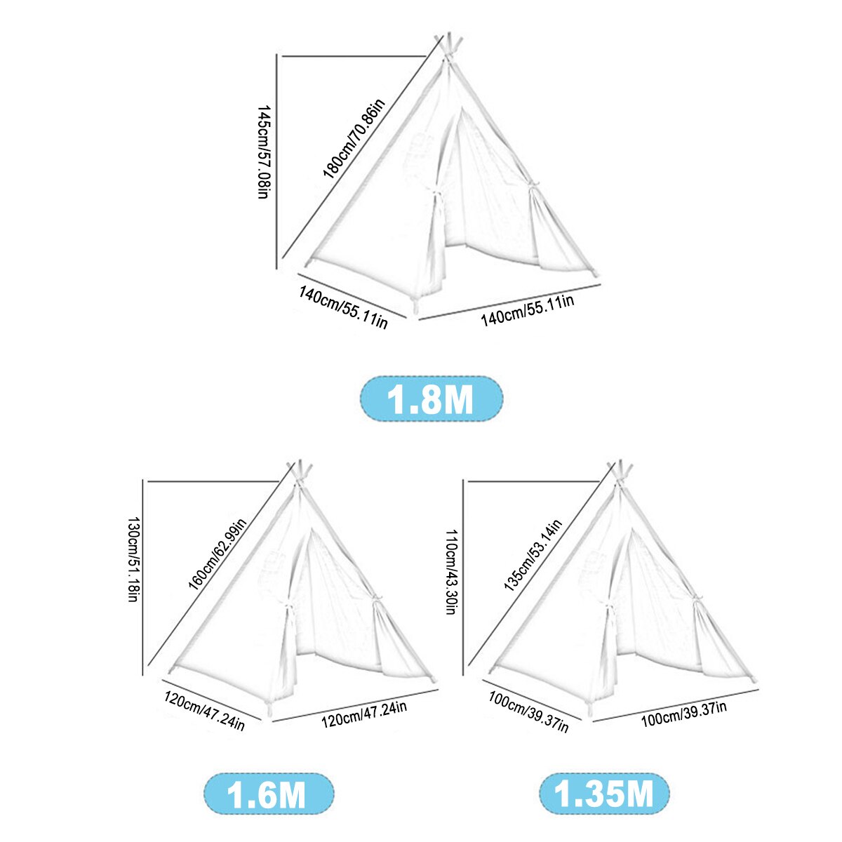 1.35M-1.8M Baby Tents Teepee Triangle Tent Kids Playhouse Cotton Canvas Pretend Play Tent Decoration Game House Boy Girls