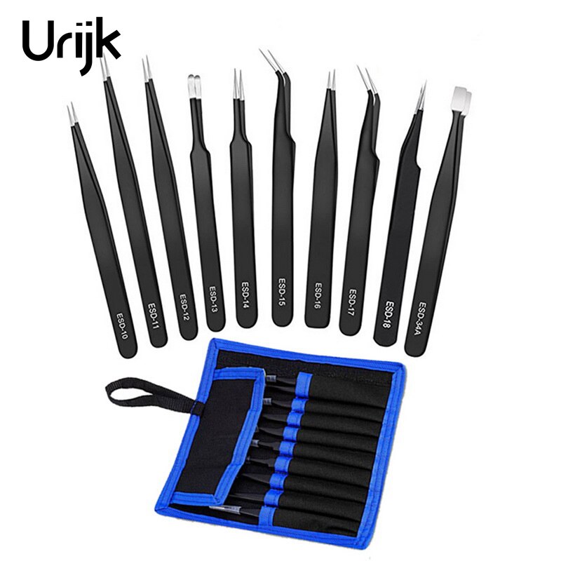 6/10Pcs Pincet Gereedschap Kit Esd Precisie Antistatische Tip Gebogen Rechte Rvs Nipper Reparatie Tool Voor Computer horloge