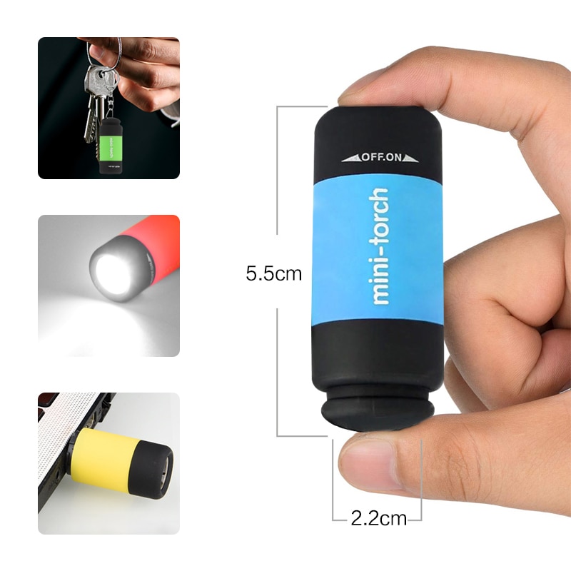 BRELONG LED Mini Zaklamp Pocket Sleutelhanger Zaklamp USB Opladen Glare Kleine Zaklamp Wandelen Camping Lichten