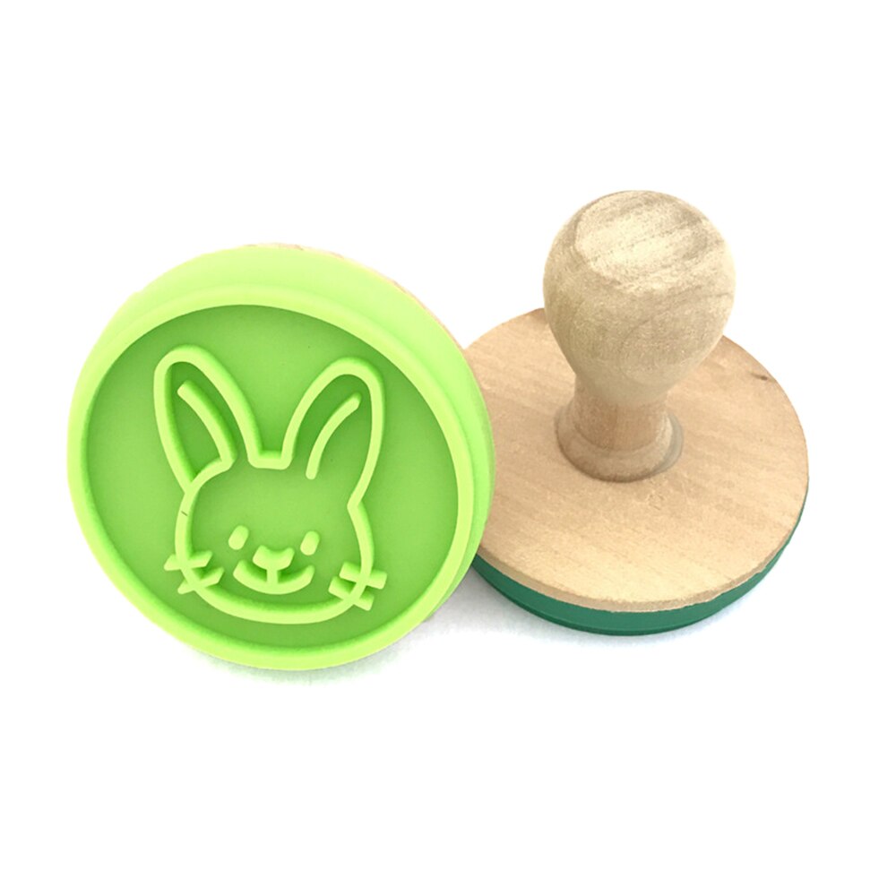 Sello de silicona para galletas, moldes de repostería para galletas con mango de madera, estampados, herramientas para hornear galletas, DIY: Rabbit